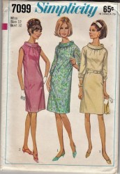 7099 SIMPLICITY 1967 LINED PRINCESS COLLAR DRESS SLEEVES OR NOT PATTERN 14 34"B